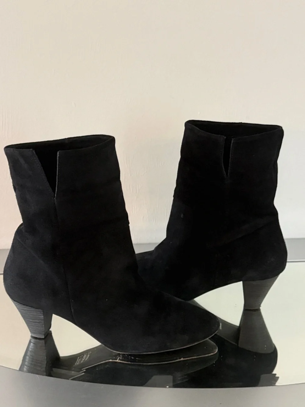 FREE PEOPLE Adella Foldover Suede Booties Black Pointed Toe Block Heel Size 8.5